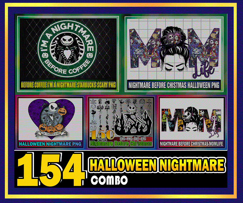 154 Halloween Nightmare SVG Bundle, Christmas MOM Life png, Nightmare Christmas svg, Halloween svg, Jack Skellington svg, Jack and Sally svg CB1035518160