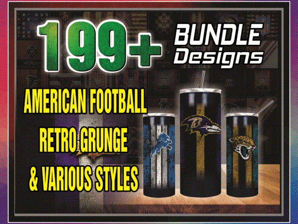 199 american football retro grunge & various styles tumbler designs 20oz skinny straight bundle, bundle template for sublimation, full tumbler wrap, png digital download 1001247386