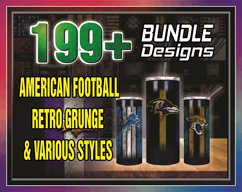 199 American football retro grunge & various styles Tumbler Designs 20oz Skinny Straight Bundle, Bundle Template for Sublimation, Full Tumbler Wrap, PNG Digital Download 1001247386