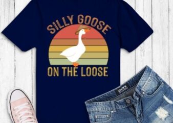 vintage retro sunset Silly Goose On The Loose T-Shirt design svg, Silly Goose On The Loose png, mothers goose day, funny duck, cowboy goose duck, vintage, cool,