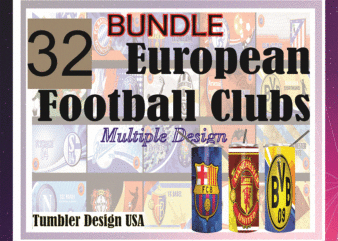 Combo 32 European Football Clubs Multiple Designs, 20oz Skinny Straight,Template for Sublimation,Full Tumbler, PNG Digital Download 1014533239