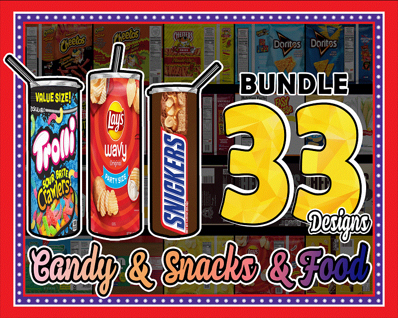 Combo 33 Candy & Snacks & Food Various Designs Tumber, 20oz Skinny Straight,Template for Sublimation,Full Tumbler, PNG Digital Download 1014533239