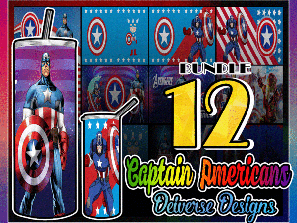 Combo 12 captain america diverse designs tumber, 20oz skinny straight,template for sublimation,full tumbler, png digital download 1014533239
