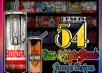 Combo 54 Cars & Moto Brands Grunge Design Tumber, 20oz Skinny Straight,Template for Sublimation,Full Tumbler, PNG Digital Download 1014533239