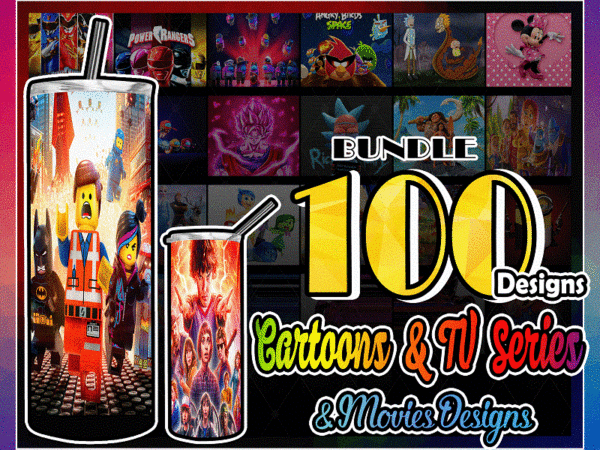 Combo 100 cartoons & tv series multi styles design tumber, 20oz skinny straight,template for sublimation,full tumbler, png digital download 1014533239
