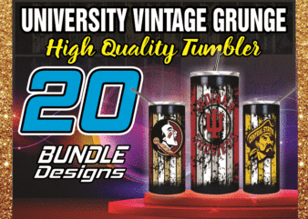 20 University Vintage Grunge Designs, 20oz Skinny Straight Bundle, Template For Sublimation, Digital Download, Tumbler Digital 1014591399