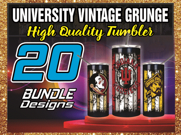 20 university vintage grunge designs, 20oz skinny straight bundle, template for sublimation, digital download, tumbler digital 1014591399