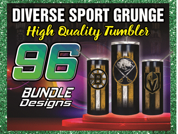 96 diverse sport grunge designs, 20oz skinny straight bundle, template for sublimation, digital download, tumbler digital 1014591399