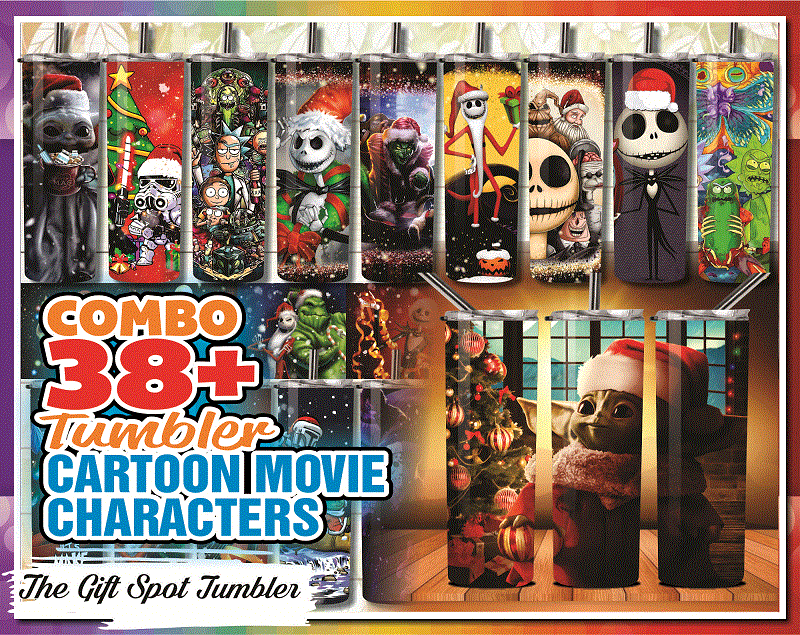 38+ Combo Tumbler Cartoon Movie Characters Tumbler(JackSkellington – Rick- babyyoda), 20 oz Skinny Digital File, Tumbler DIgital 8808122010