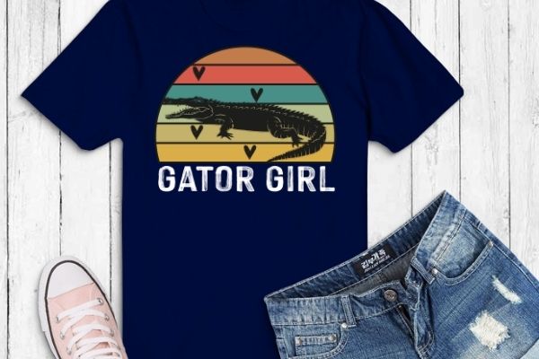 Funny gator girl funny retro sunset alligator crocodile gator girl t-shirt design svg, funny, gator girl, retro sunset, alligator, crocodile, gator girl t-shirt design eps png