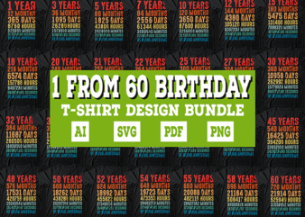 1 year to 60 Years of being awesome t-shirt design Bundle, 1-60 year of being awesome Bundle SVG, Birthday vintage t shirt, Happy birthday tshirt Bundle, Funny Birthday Bundle, Birthday