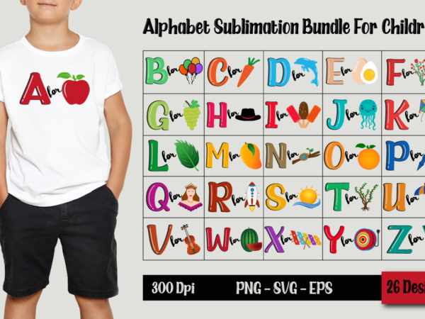 Alphabet sublimation bundle for children t shirt vector