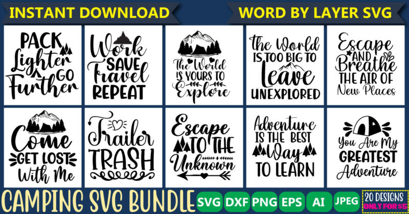 Camping Svg Bundle Vol.2, Svg Vector T-shirt Design Camping Hoodie Svg, Camping Life Svg, Happy Camper Svg, Camping Shirt Svg, Hiking Svg, Cut Files For Cricut, Silhouette,camping Svg Bundle, Camp