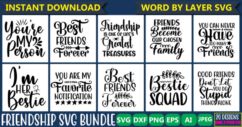 Friendship Svg Bundle vol.2 Svg Vector T-shirt Design, Friends Svg, Best Friends Svg T-shirt Bundle, Besties To The Resties,best Friends T-shirt Bundle Svg, Svg Files For Cotes, Digital Download,friends Svg