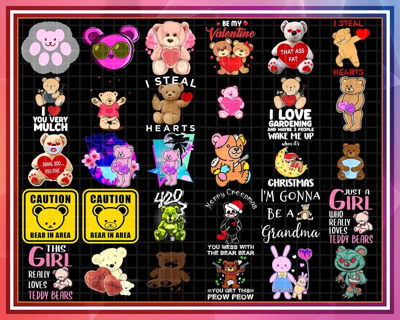 690+ Designs Teddy Bear Png Bundle, I Love Teddy Bears, Stuffed Animal Angel, Zombie, Kid Teddy, Bear Lover, Funny designs, Digital download 1018974242