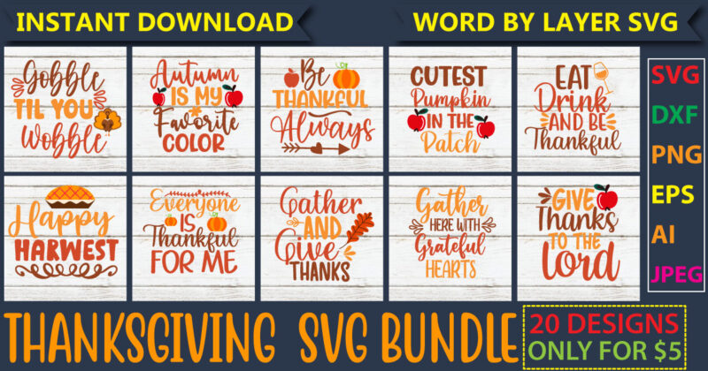 Thanksgiving SVG Bundle, vol.2 20 svg vector t-shirt design Fall SVG Bundle, Fall Svg, Autumn Svg, Fall Svg Designs, Fall Sign svg, Autumn Bundle Svg, Cricut, Silhouette, PNG,Thanksgiving SVG Bundle,