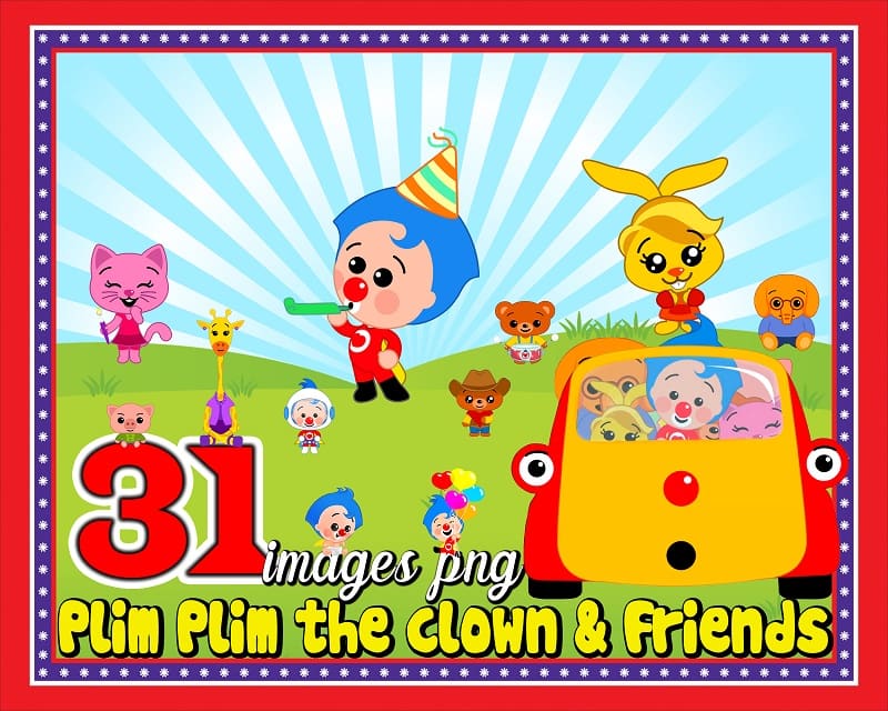 — Bundle 31 Plim Plim the clown and Friends, images PNG, clipart, Plim Plim Cartoon Characters Png, Transparent Background, Instant Download 971509863