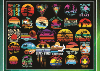 30 Designs Retro Sunset Png Bundle, Vintage Retro Sunset Beach Png, Retro 1980s 1990s Vaporwave Palm Trees, Retro Sunset Beach Lover Png 959658746