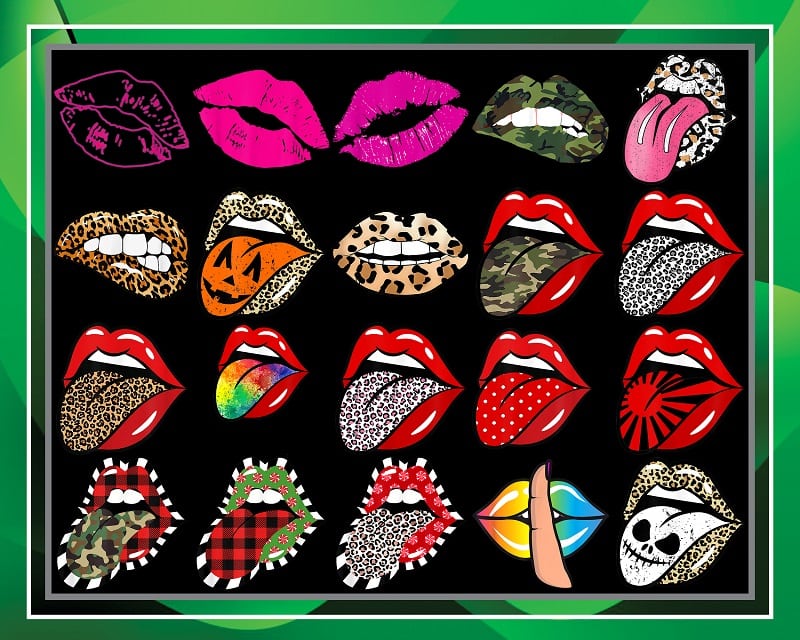 76 Rolling Stone Tongue and Lips PNG Bundle, Leopard tongue PNG, Rolling stone, Tie Dye Tongue Png, October Queen, Instant download, 925268334