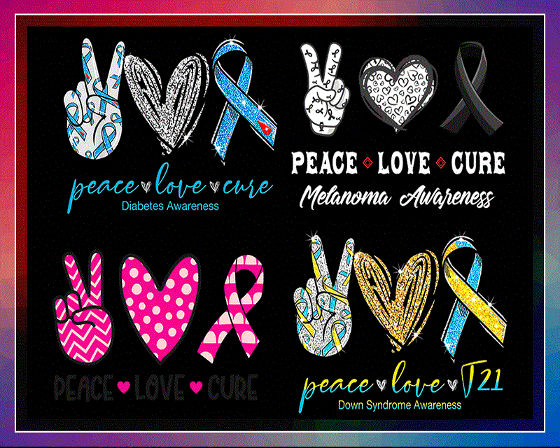 25 Designs Peace love Cure PNG Bundle, Peace Love Cure Sublimation, Peace Love Cure PNG, Awareness Designs, Commercial Use, Digital Download 932855979