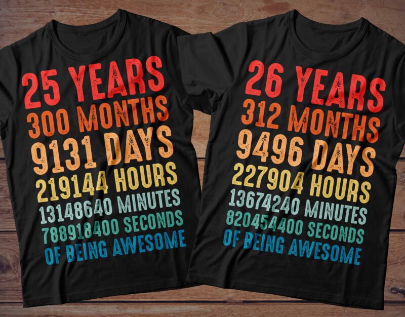 1 year to 60 Years of being awesome t-shirt design Bundle, 1-60 year of being awesome Bundle SVG, Birthday vintage t shirt, Happy birthday tshirt Bundle, Funny Birthday Bundle, Birthday