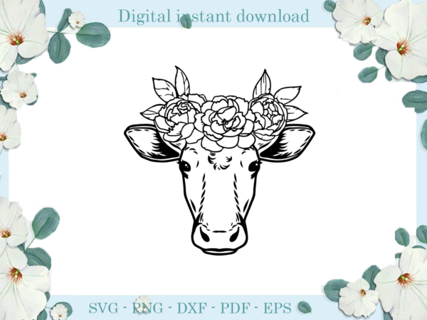 Trending gifts, the cow with flower diy crafts, cow svg files for cricut, flower head silhouette files, trending cameo htv prints t shirt designs for sale