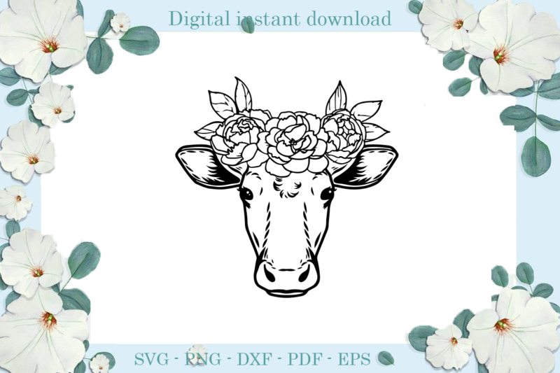 Trending gifts, The Cow With Flower Diy Crafts, Cow Svg Files For Cricut, Flower Head Silhouette Files, Trending Cameo Htv Prints
