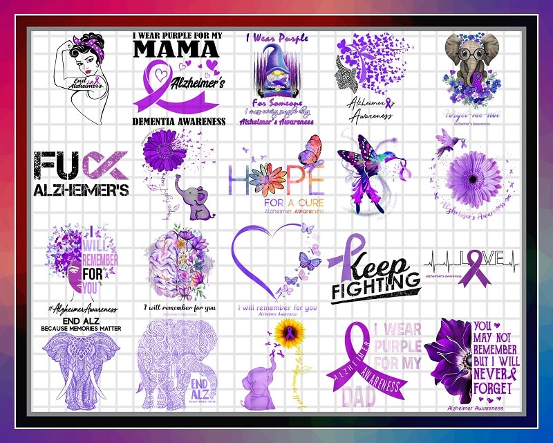 Bundle 30 Alzheimer’s Awareness png, Awareness Elephant Purple, I Will Remeber For You png, Foget Me Not, Submilation, Digital Download 922334668