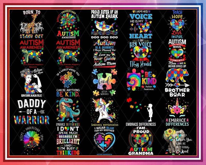 Bundle 57 Designs Autism Awareness Png, Autism Puzzle File, Peace Love Autism,Mama Bear Autism Mom, Heart Puzzle Piece Flag,Digital Download 953649642
