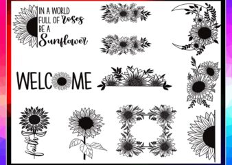 Bundle 33 Sunflower SVG/PNG Files, Sunflower Monogram Svg, Cricut cutting files, Sunflower wreath svg, Sunflower clipart, Instant download 967056639 t shirt template