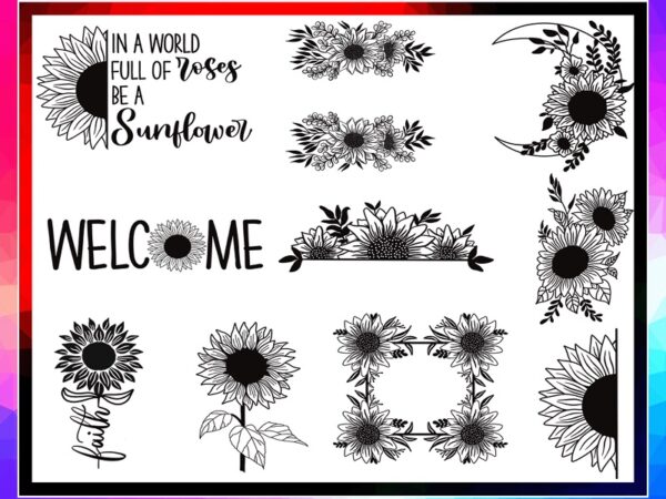 Bundle 33 sunflower svg/png files, sunflower monogram svg, cricut cutting files, sunflower wreath svg, sunflower clipart, instant download 967056639 t shirt template