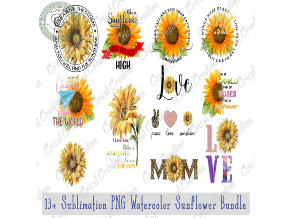 Trending gifts, 13 sublimation png watercolor sunflower bundle diy crafts, sunflower png files for cricut, sunflower lover silhouette files, trending cameo htv prints t shirt designs for sale