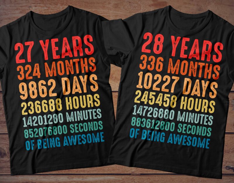 1 year to 60 Years of being awesome t-shirt design Bundle, 1-60 year of being awesome Bundle SVG, Birthday vintage t shirt, Happy birthday tshirt Bundle, Funny Birthday Bundle, Birthday