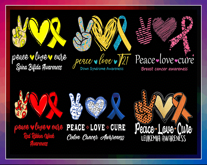 25 Designs Peace love Cure PNG Bundle, Peace Love Cure Sublimation, Peace Love Cure PNG, Awareness Designs, Commercial Use, Digital Download 932855979