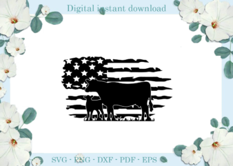 Trending gifts, Black and White American Flag And Cow Diy Crafts, American Flag Svg Files For Cricut, Black and White cow Silhouette Files, Trending Cameo Htv Prints