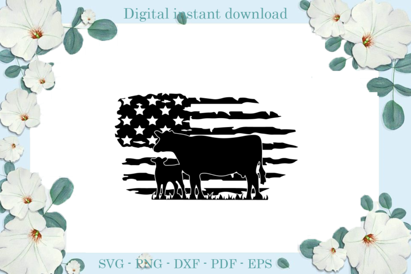 Trending gifts, Black and White American Flag And Cow, American Flag Svg Files For Cricut, Black and White cow Silhouette Files, Trending Cameo Htv Prints