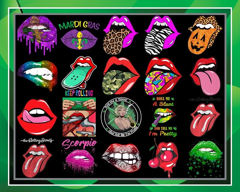 76 Rolling Stone Tongue and Lips PNG Bundle, Leopard tongue PNG, Rolling stone, Tie Dye Tongue Png, October Queen, Instant download, 925268334