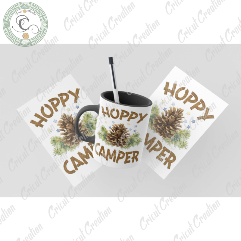 Camping Day , Hoppy camper Diy Crafts, pinecones PNG Files , Forest Campsite Silhouette Files, Trending Cameo Htv Prints