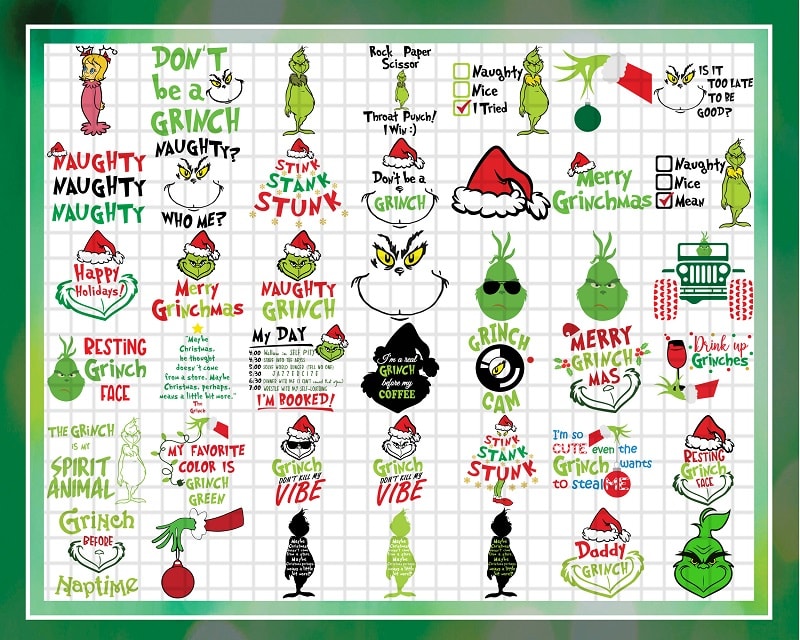 Bundle 192 Design Grinch Inspired, Grinch Png, Merry Christmas, Face grinch, Grinch tree, SVG/PNG/DXF, svg for cricut, Digital Download 921991415