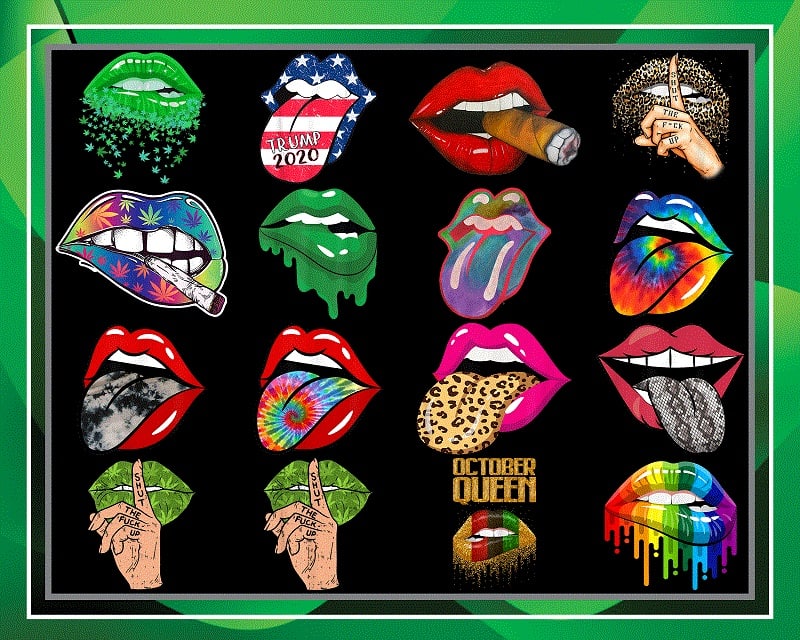 76 Rolling Stone Tongue and Lips PNG Bundle, Leopard tongue PNG, Rolling stone, Tie Dye Tongue Png, October Queen, Instant download, 925268334