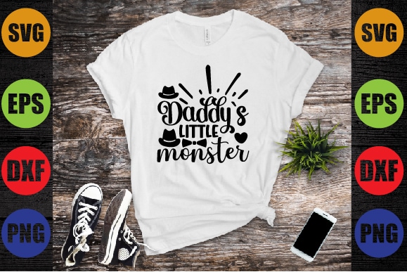 Daddy`s little monster t shirt vector illustration