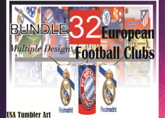 Combo 32 European Football Clubs Multiple Designs, 20oz Skinny Straight,Template for Sublimation,Full Tumbler, PNG Digital Download 1014533239