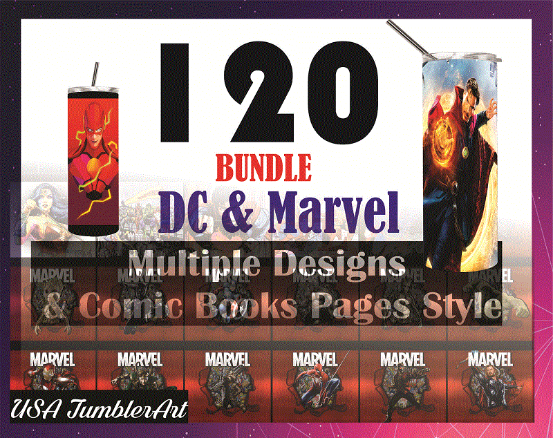 Combo 120 DC & Marvel Designs, 20oz Skinny Straight,Template for Sublimation,Full Tumbler, PNG Digital Download 1014533239