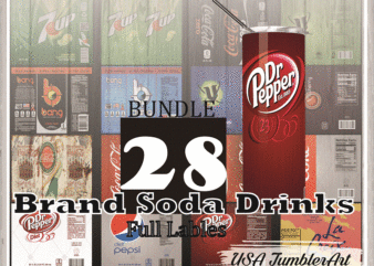 Combo 28 Brand Soda Drinks Full Labels Designs Tumber, 20oz Skinny Straight,Template for Sublimation,Full Tumbler, PNG Digital Download 1014533239