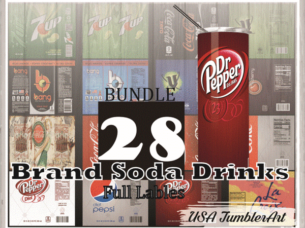 Combo 28 brand soda drinks full labels designs tumber, 20oz skinny straight,template for sublimation,full tumbler, png digital download 1014533239