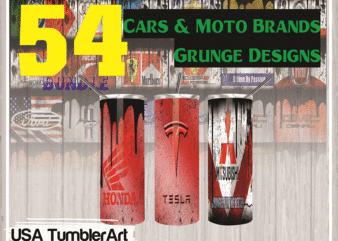 Combo 54 Cars & Moto Brands Grunge Design Tumber, 20oz Skinny Straight,Template for Sublimation,Full Tumbler, PNG Digital Download 1014533239