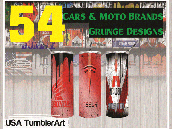 Combo 54 cars & moto brands grunge design tumber, 20oz skinny straight,template for sublimation,full tumbler, png digital download 1014533239