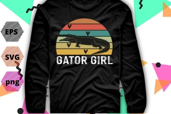 funny Gator girl funny Retro sunset Alligator Crocodile Gator girl T-shirt design svg, funny, Gator girl, Retro sunset, Alligator, Crocodile, Gator girl T-shirt design eps png