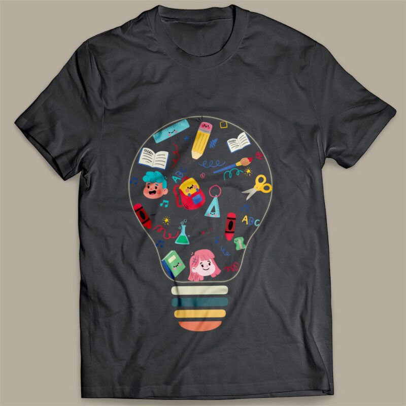 Retro School Element Light Bulb SVG Design, Teachers Day Tee Shirt Graphic Design