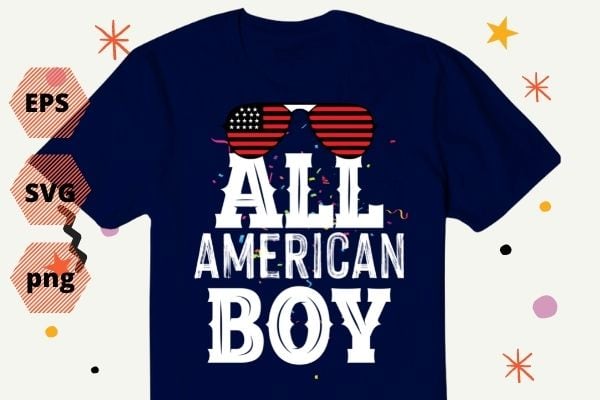 All american boy 4th of july independant day sun glass usa flag funny, saying, vector, T-shirt design svg, eps, png